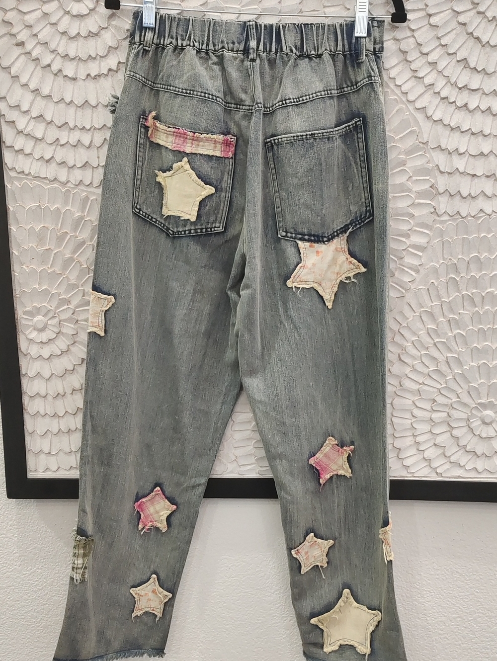 Embroidered Patchwork Vintage Wash Women’s Jeans - Blue - Picture 5 of 8